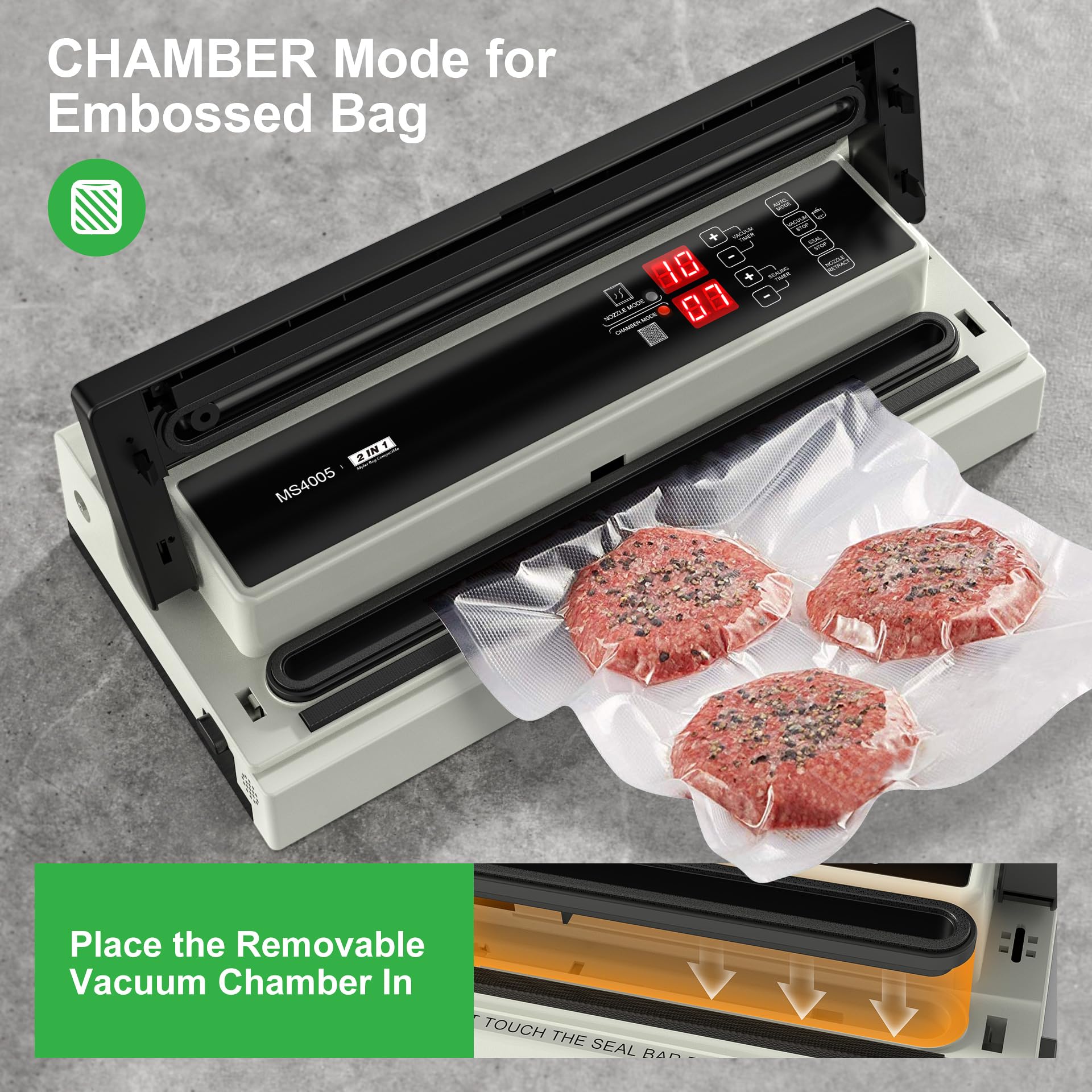 MAGIC SEAL MS4005 retractable nozzle enables smooth sealing of textured bags.