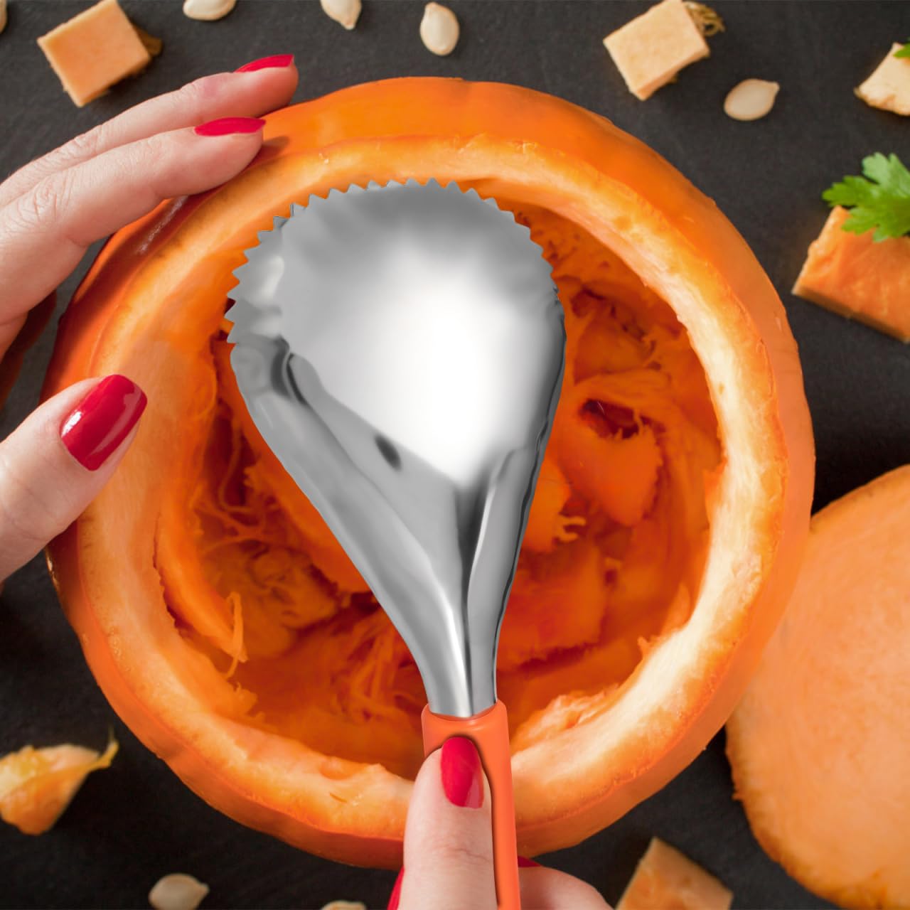 MAGICLULU orange-toned tool echoes seasonal pumpkin carving