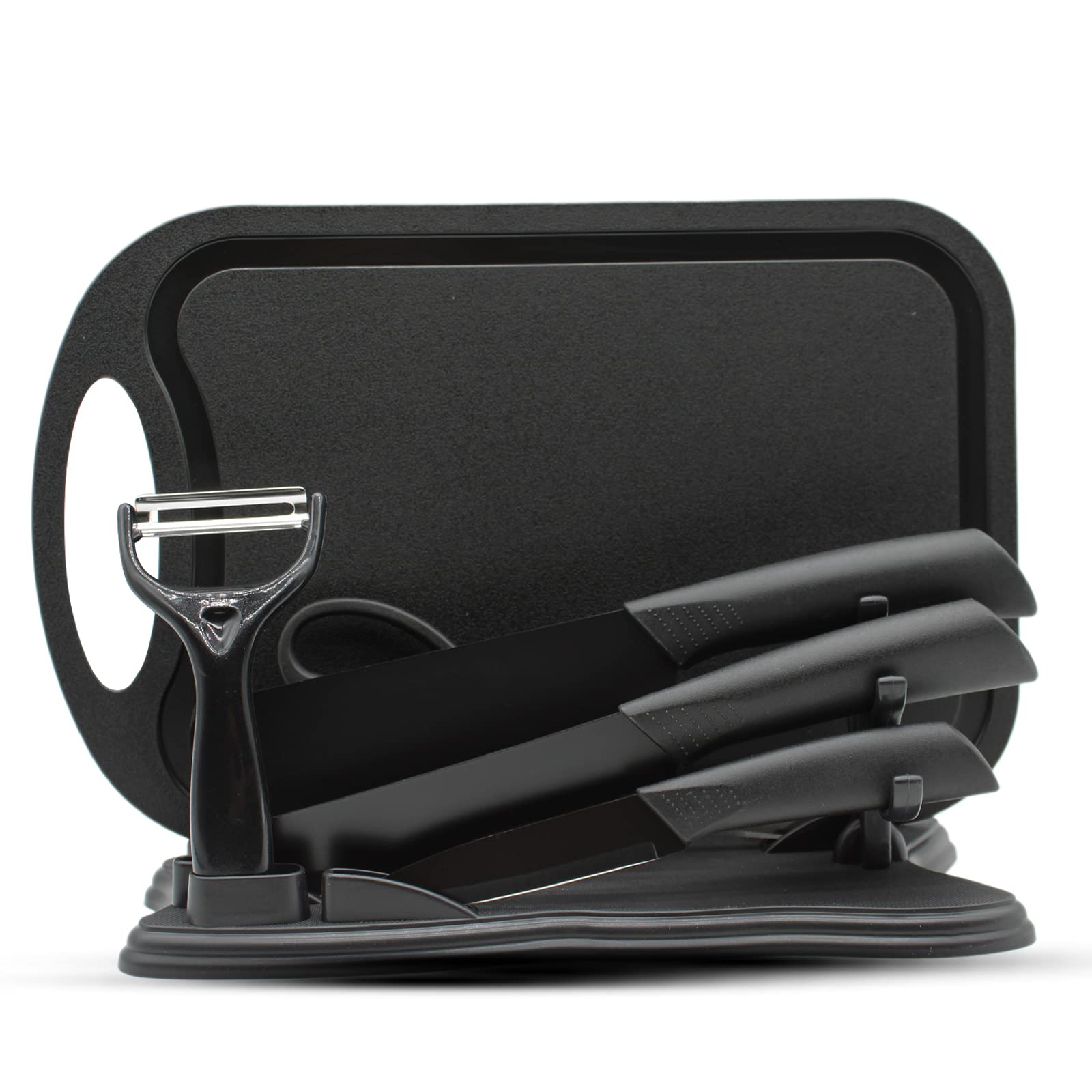 Magicorange 7-piece knife set displayed in block for organized, safe kitchen storage.