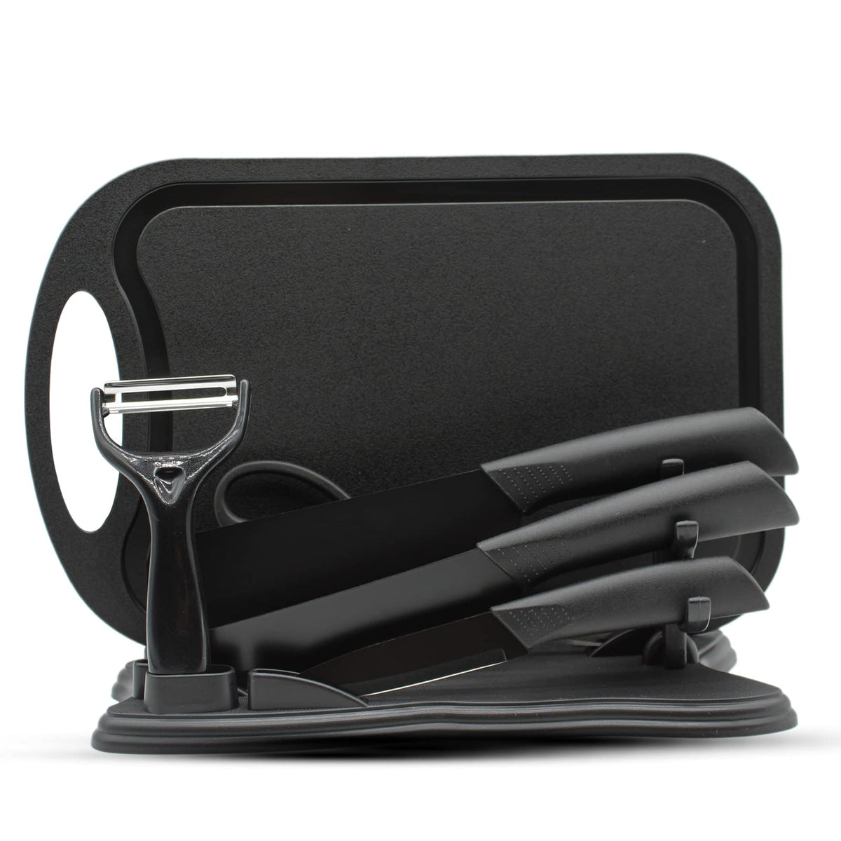 Magicorange 7-piece knife set displayed in block for organized, safe kitchen storage.