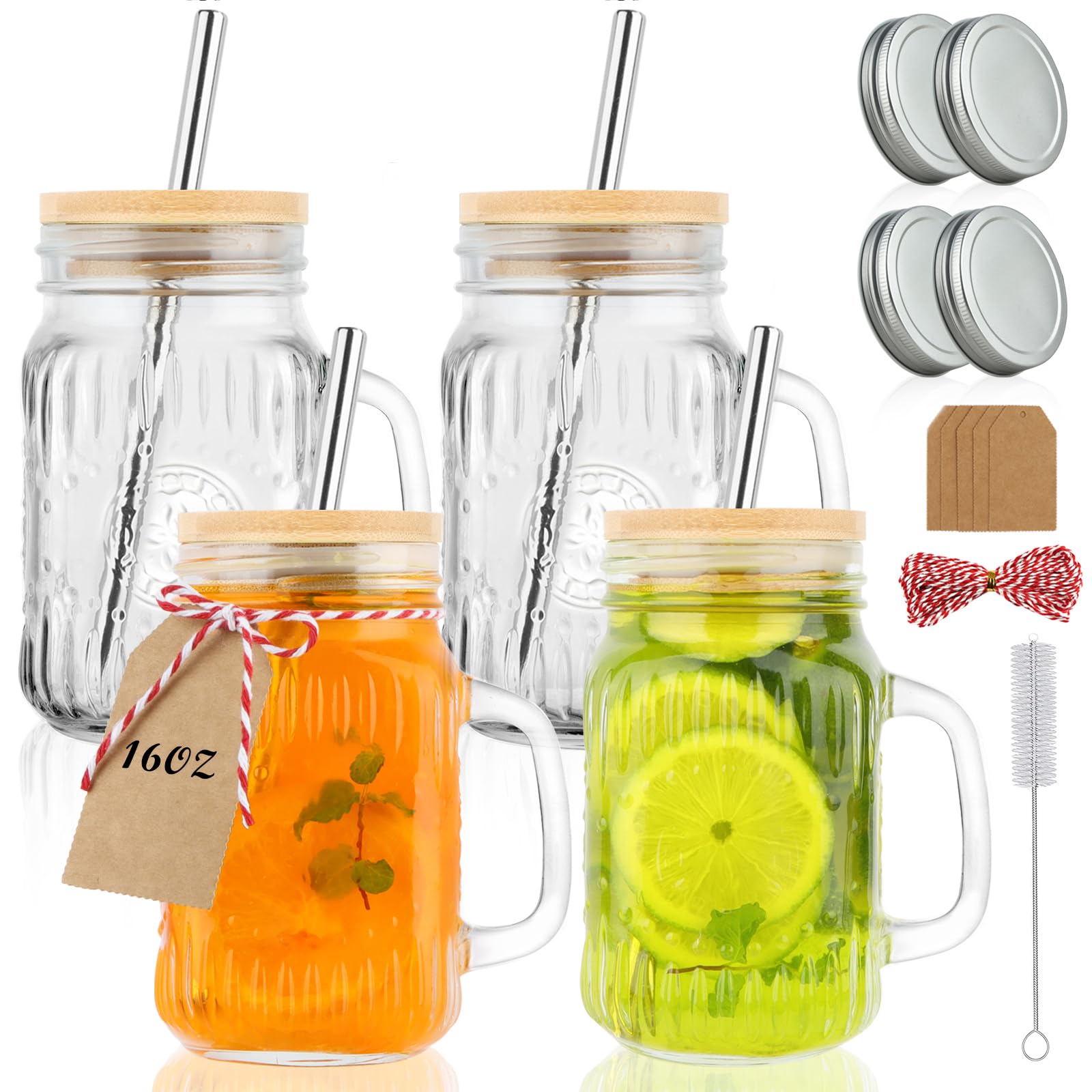 Magicsky mason jar cups with handles showing comfortable grip for portable cold beverages.