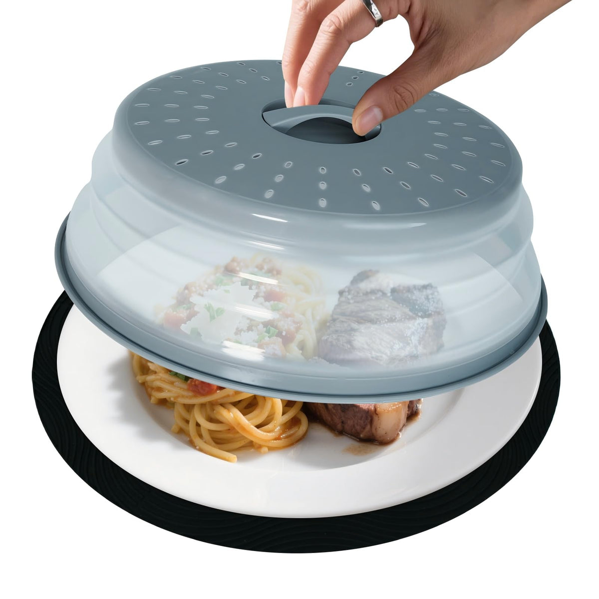MAGJIUKE 12-inch microwave splatter cover lid for plates keeps food warm and prevents splatters.