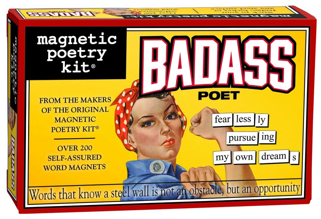 Magnetic Poetry Badass Poet box open with word tiles for creative writing.