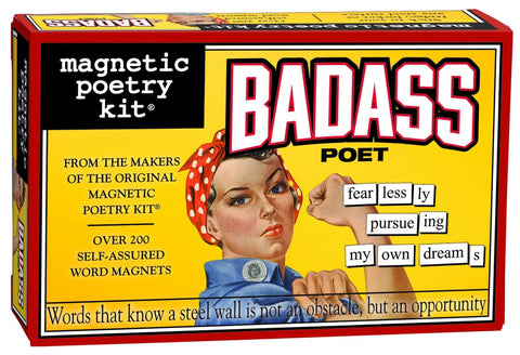 Magnetic Poetry Badass Poet box open with word tiles for creative writing.