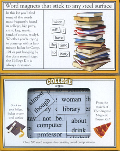 Magnetic Poetry College Kit on a dorm fridge, ready for messages.