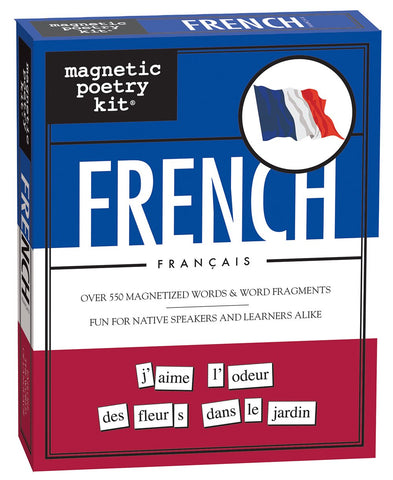 Magnetic Poetry French Kit fridge tiles spark creative messages on the fridge.
