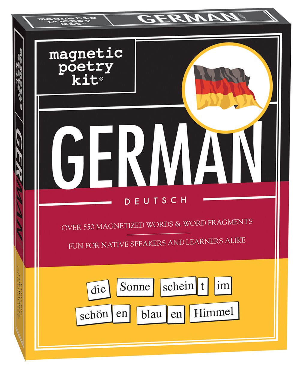 Magnetic Poetry German Kit tiles on fridge invite playful verse.