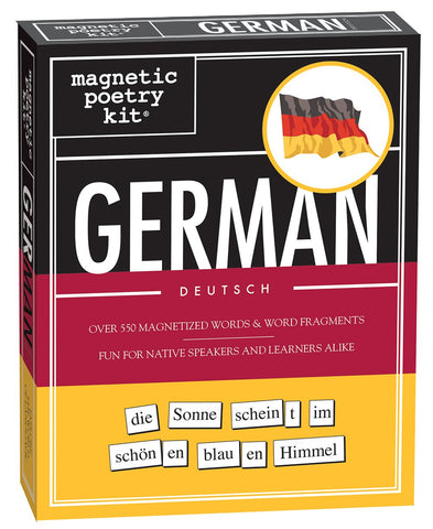 Magnetic Poetry German Kit tiles on fridge invite playful verse.
