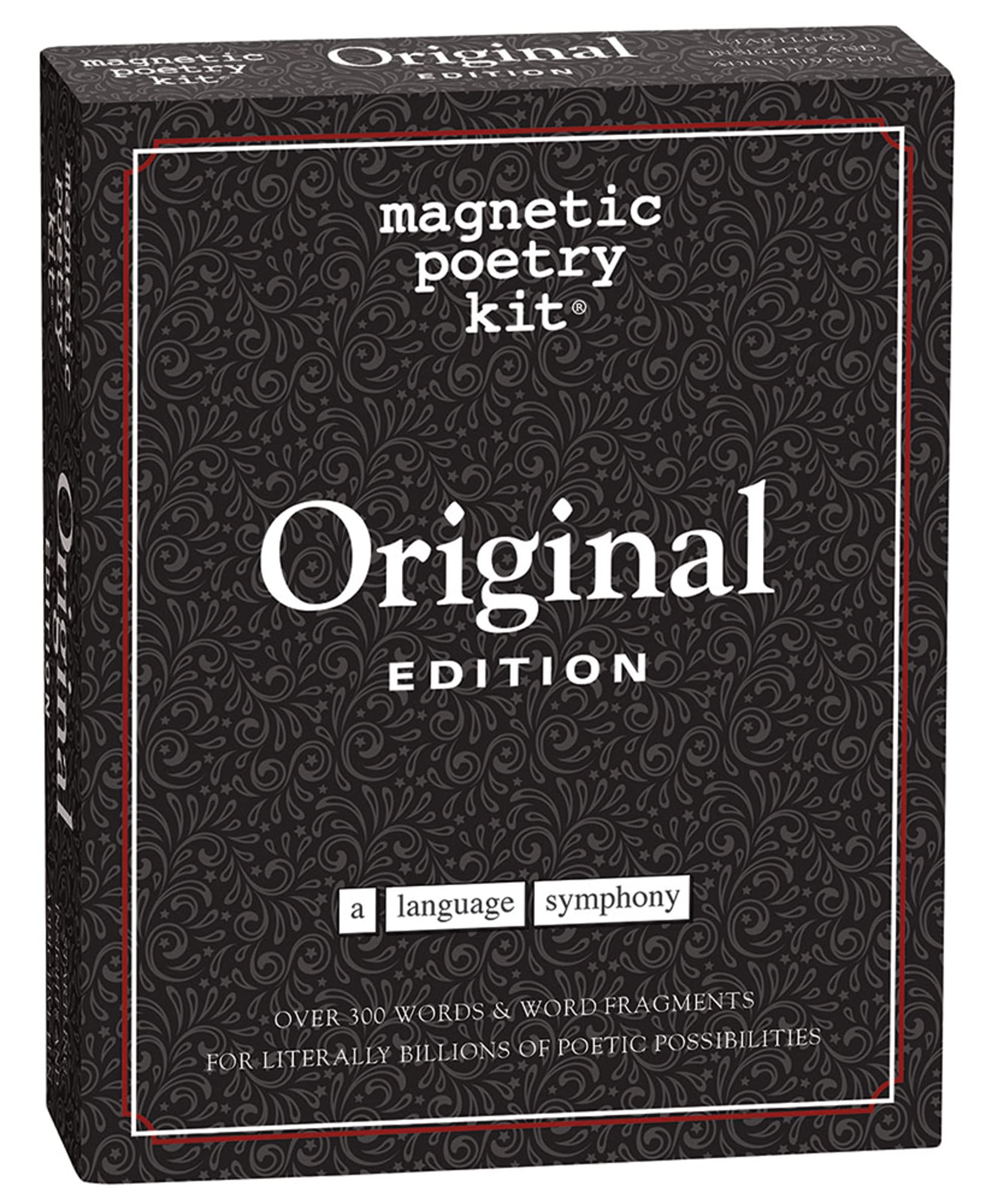 Magnetic Poetry Original Edition box contents for fridge poetry and creative writing.