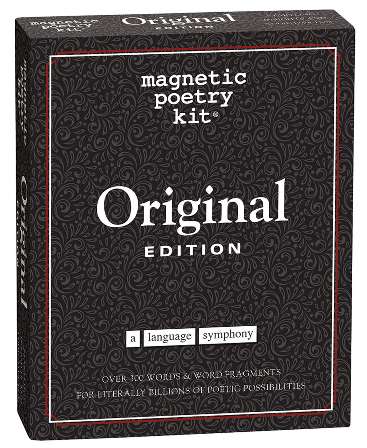Magnetic Poetry Original Edition box contents for fridge poetry and creative writing.