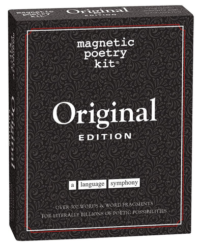 Magnetic Poetry Original Edition box contents for fridge poetry and creative writing.