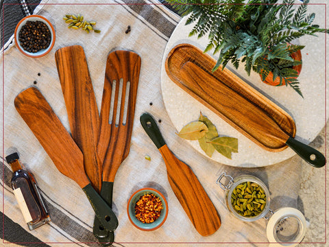 Magnum Opus teak wood spatula ideal for nonstick pans and gentle scraping