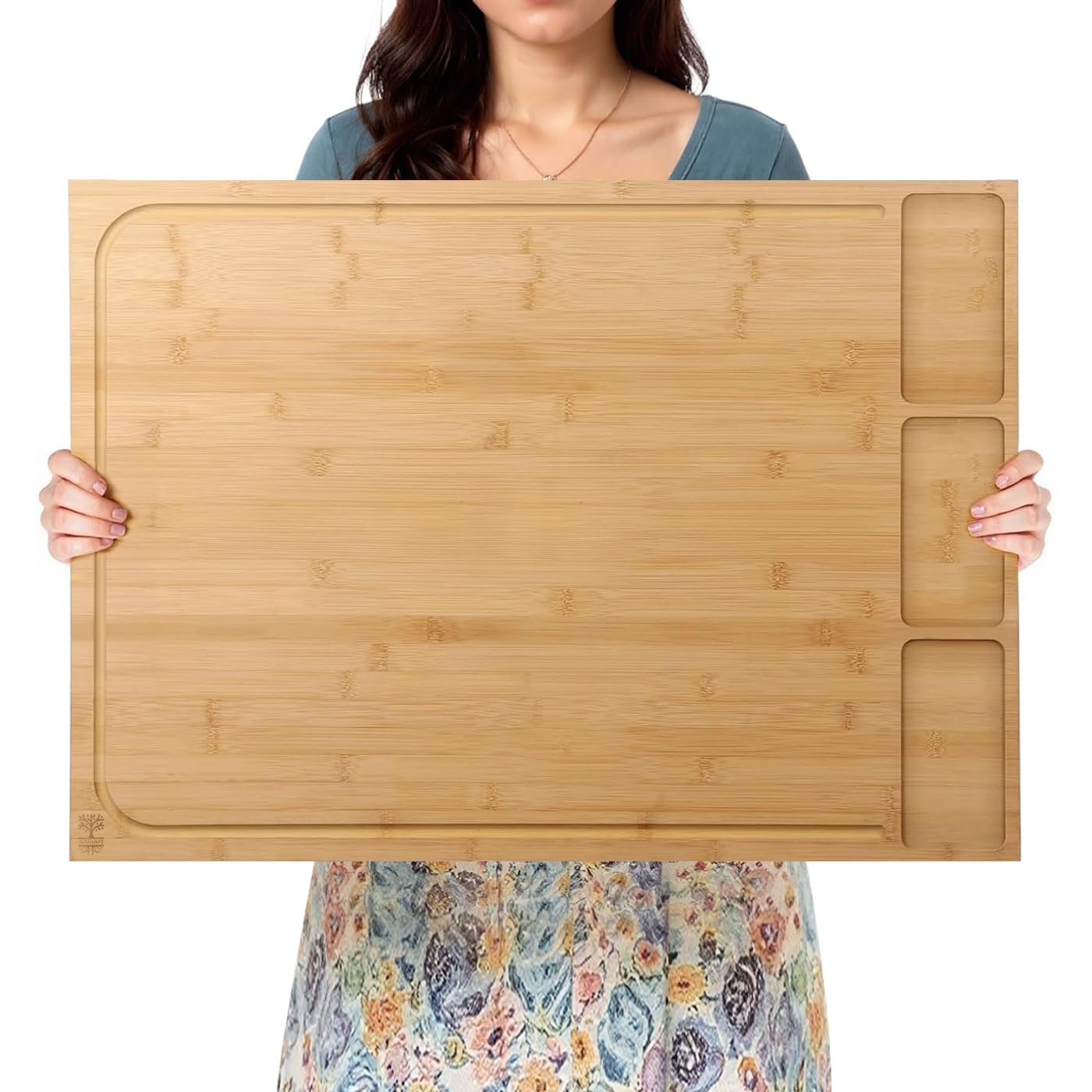 MAHOOT extra-large bamboo cutting board top view for spacious food prep