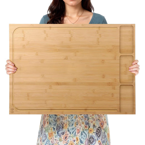 MAHOOT extra-large bamboo cutting board top view for spacious food prep