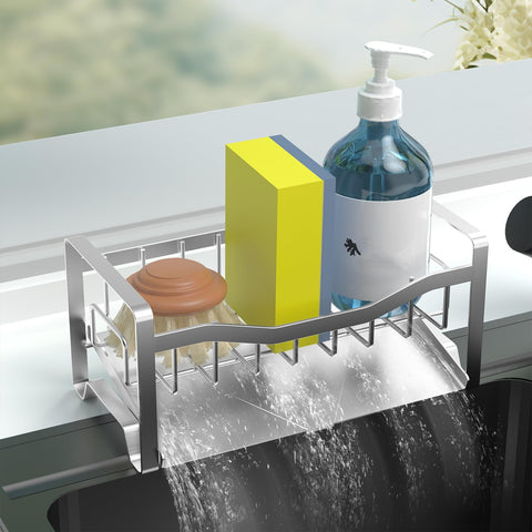 Maifan kitchen sink caddy with auto drain tray keeps countertops dry and organized.