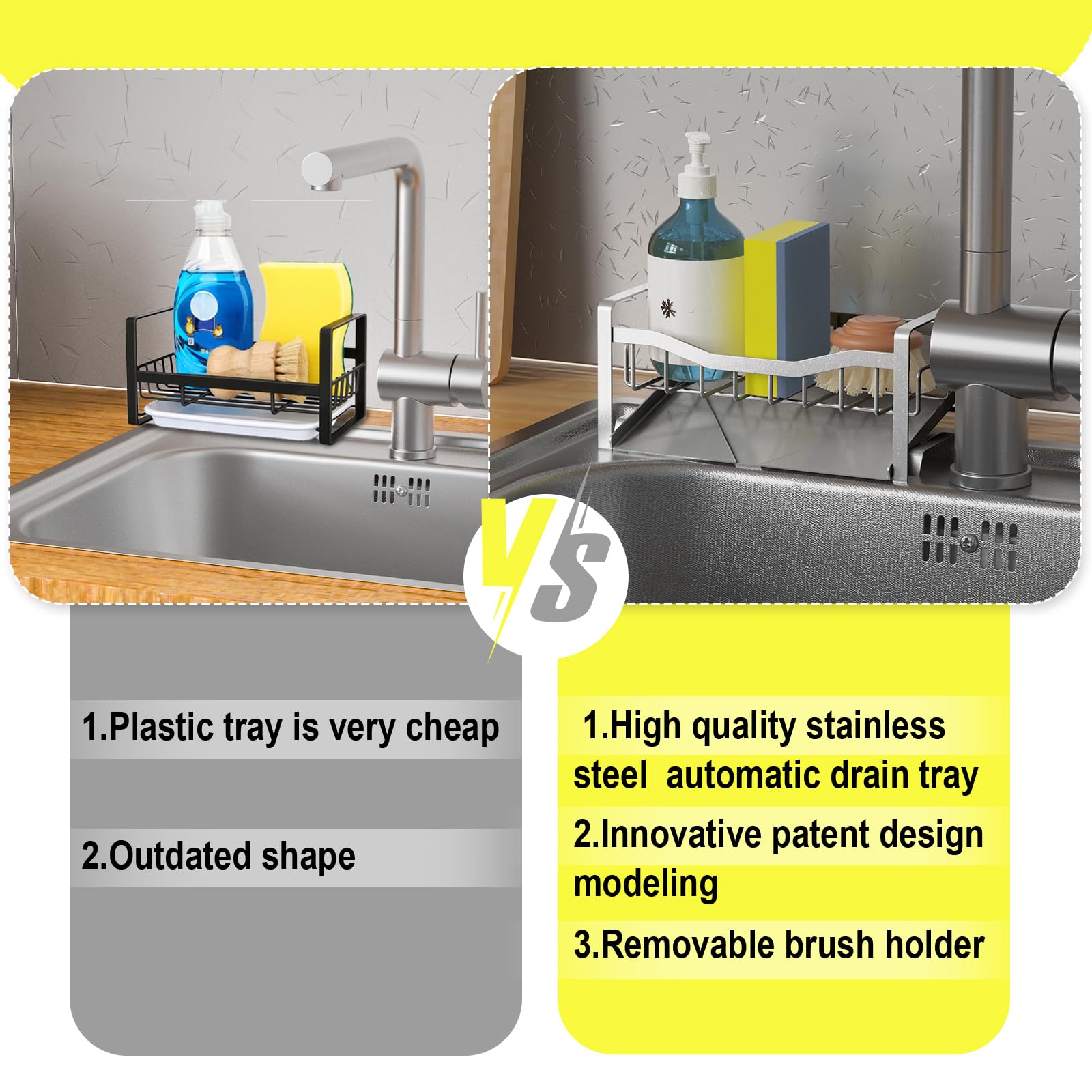 Maifan stainless steel storage for sponge and detergent bottle neatly arranged.