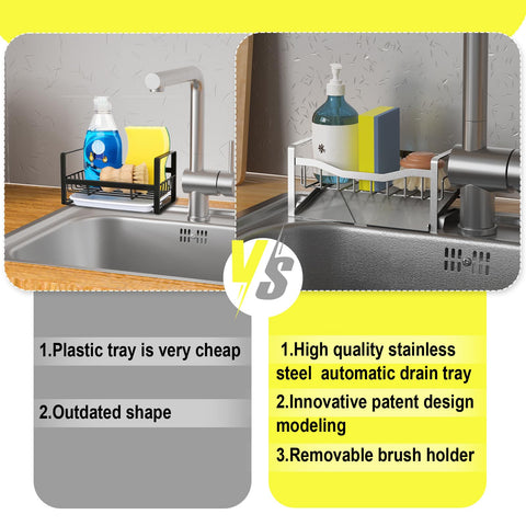 Maifan stainless steel storage for sponge and detergent bottle neatly arranged.