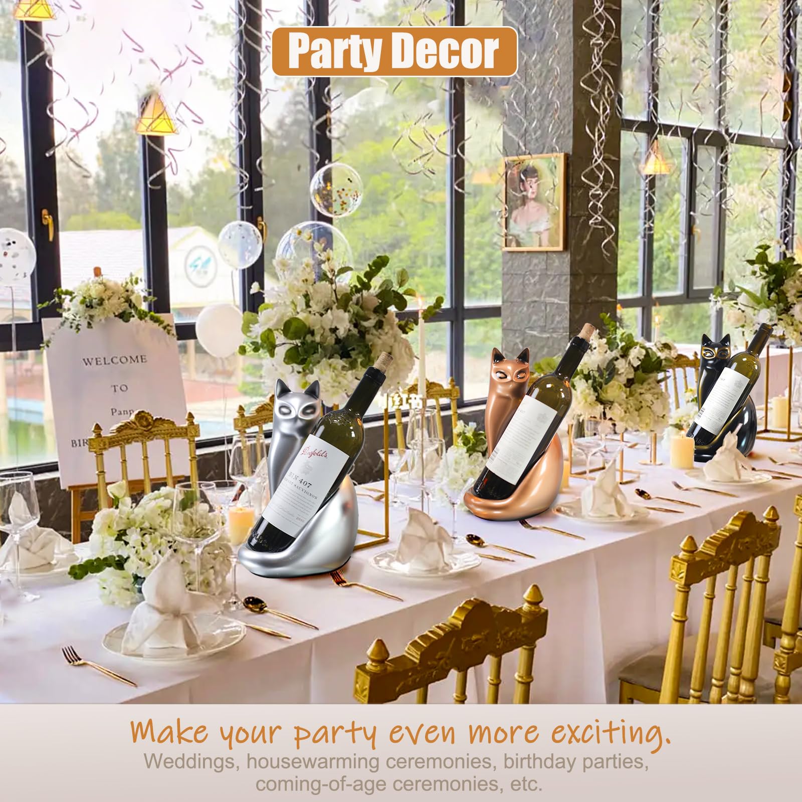 MAIHOM cat wine holder displayed on dining table as centerpiece