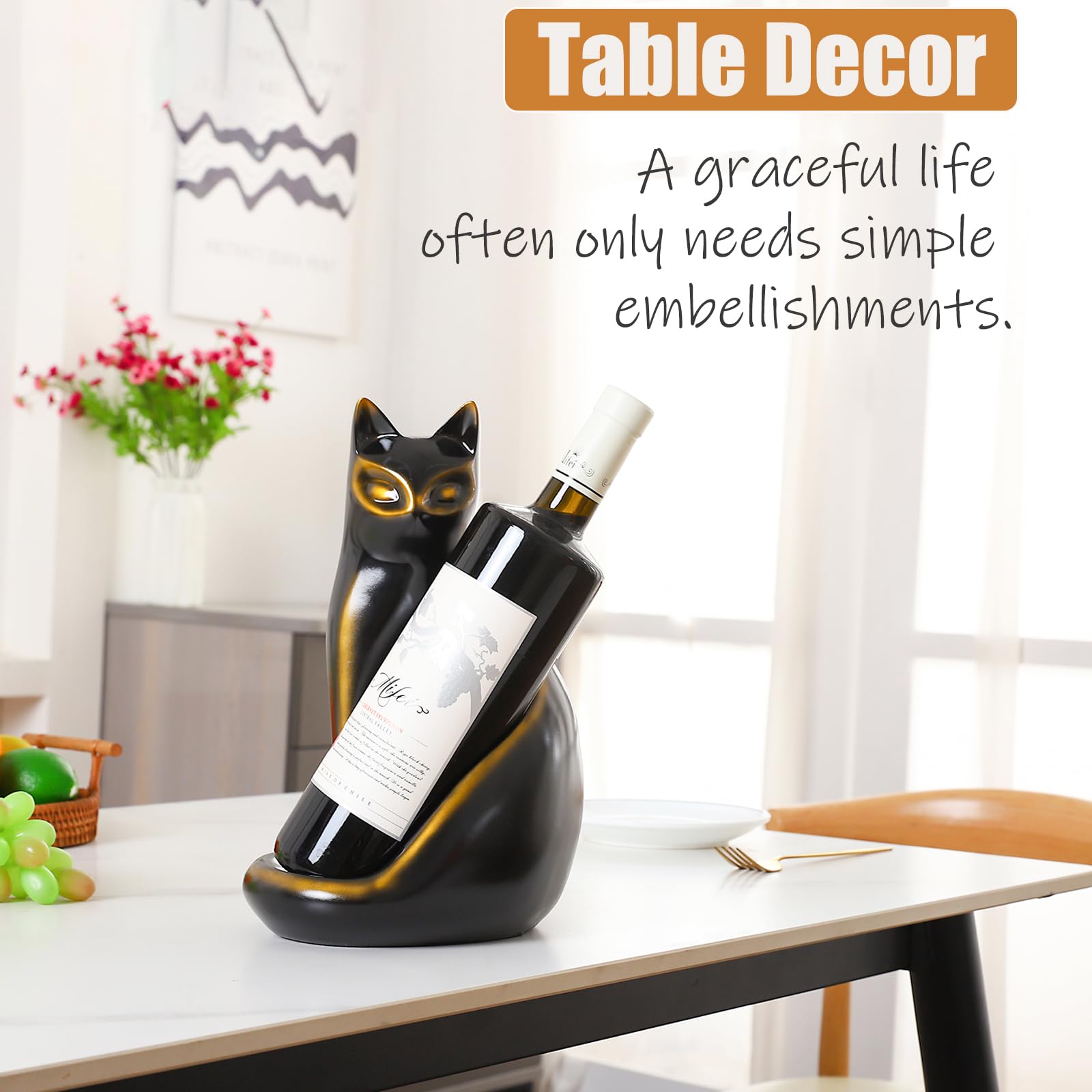 MAIHOM cat wine rack on black surface enhances dining or bar area