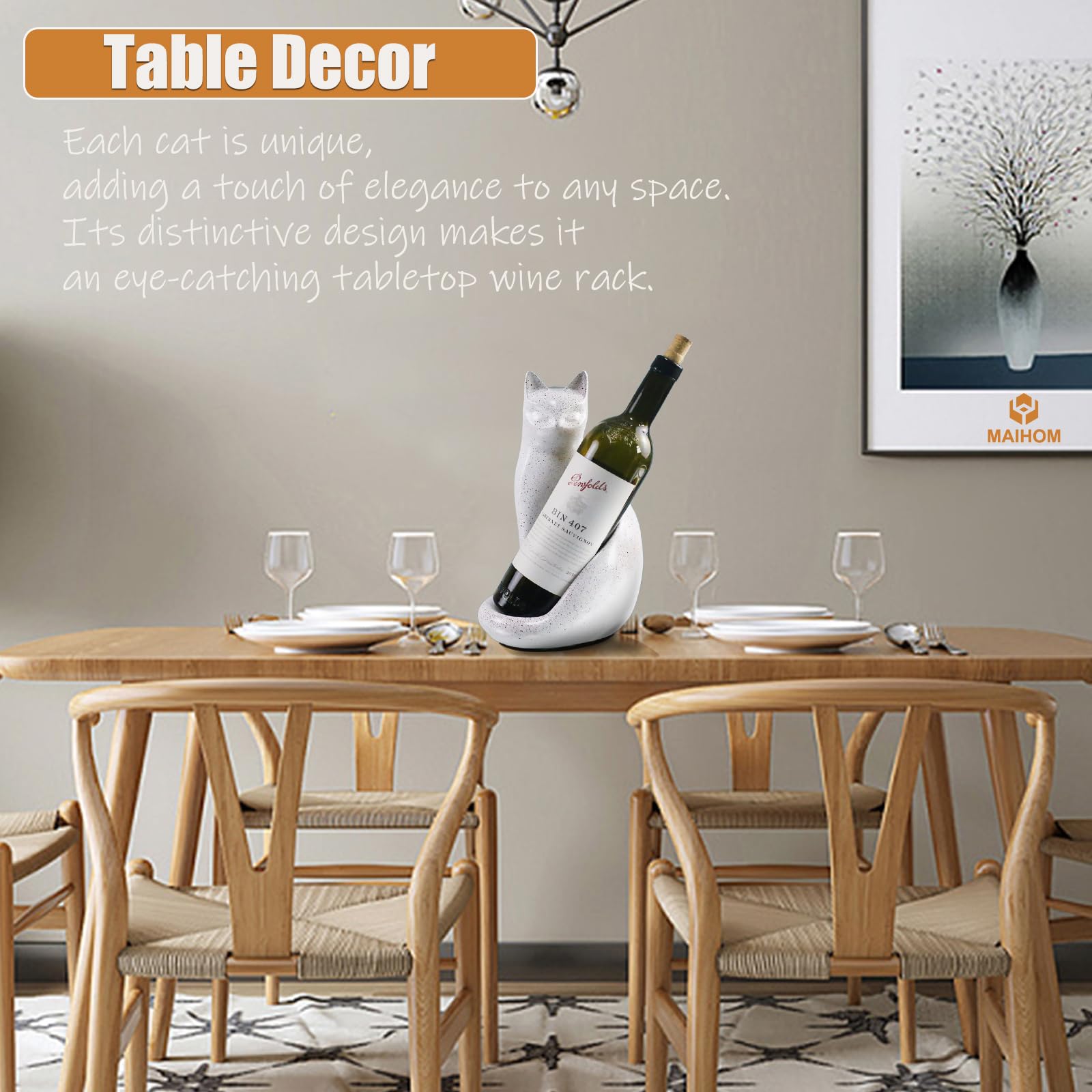 MAIHOM cat wine rack ivory accent adds warm charm to dining spaces.