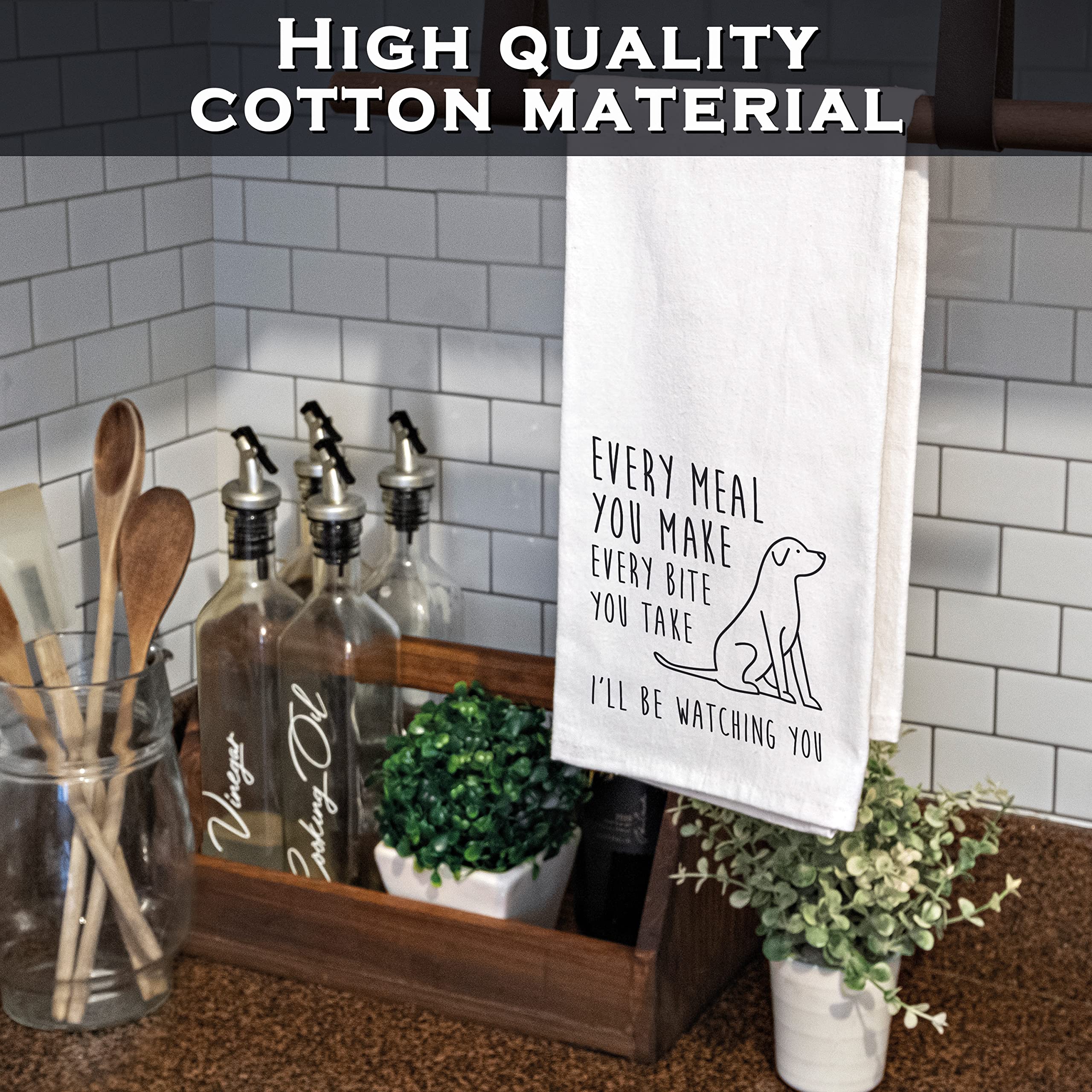 MAINEVENT Funny tea towel adds lighthearted decor to the kitchen space.