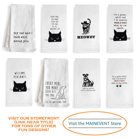 MAINEVENT Meowdy kitty-tea time motif for cozy kitchen rituals.