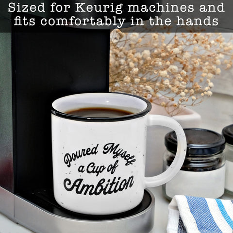 MAINEVENT Pour Myself a Cup of Ambition mug microwave-safe feature shown for quick heating