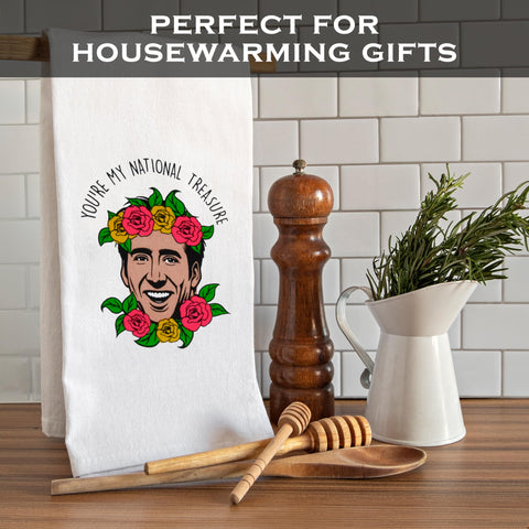 MAINEVENT Retro typography on towel enhances vintage-inspired kitchen styling.