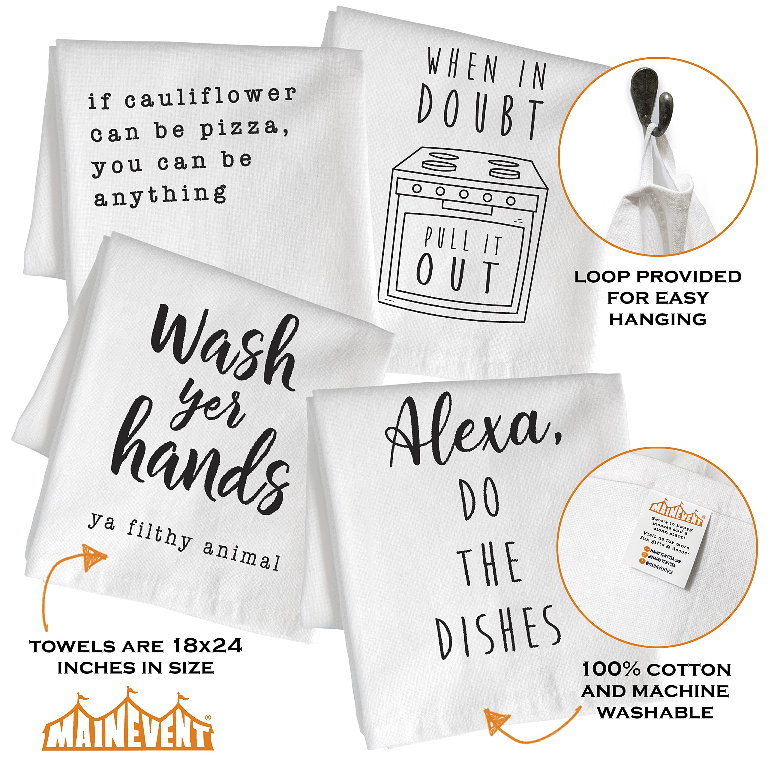 MAINEVENT kitchen towels with sayings add personality to any space.