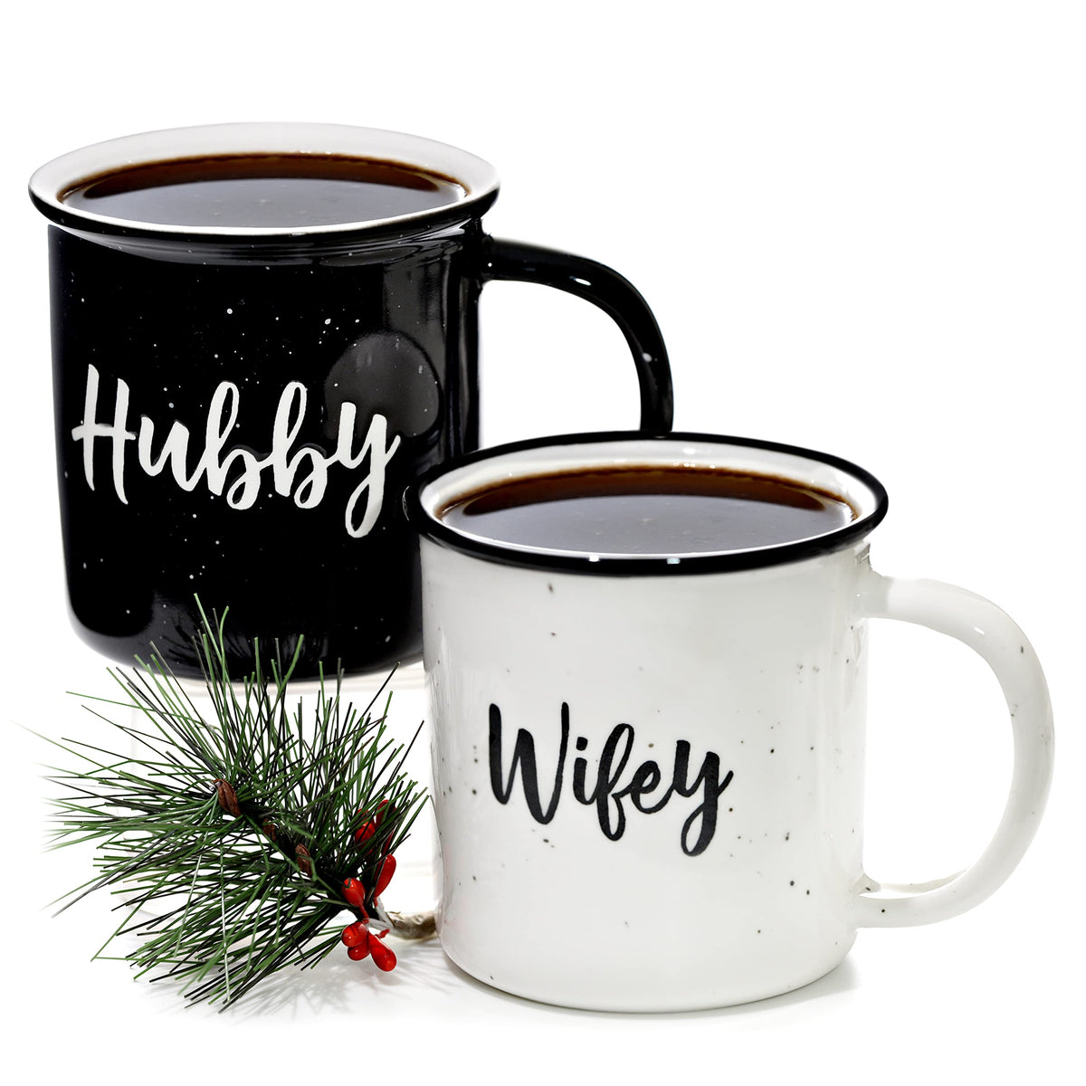 MAINEVENT Wifey Hubby mug pair with speckled finish for daily coffee rituals.