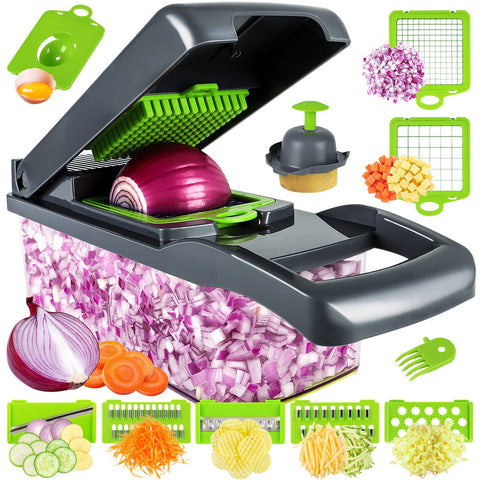 MAIPOR 13-in-1 vegetable chopper with built-in container for mess-free prep.