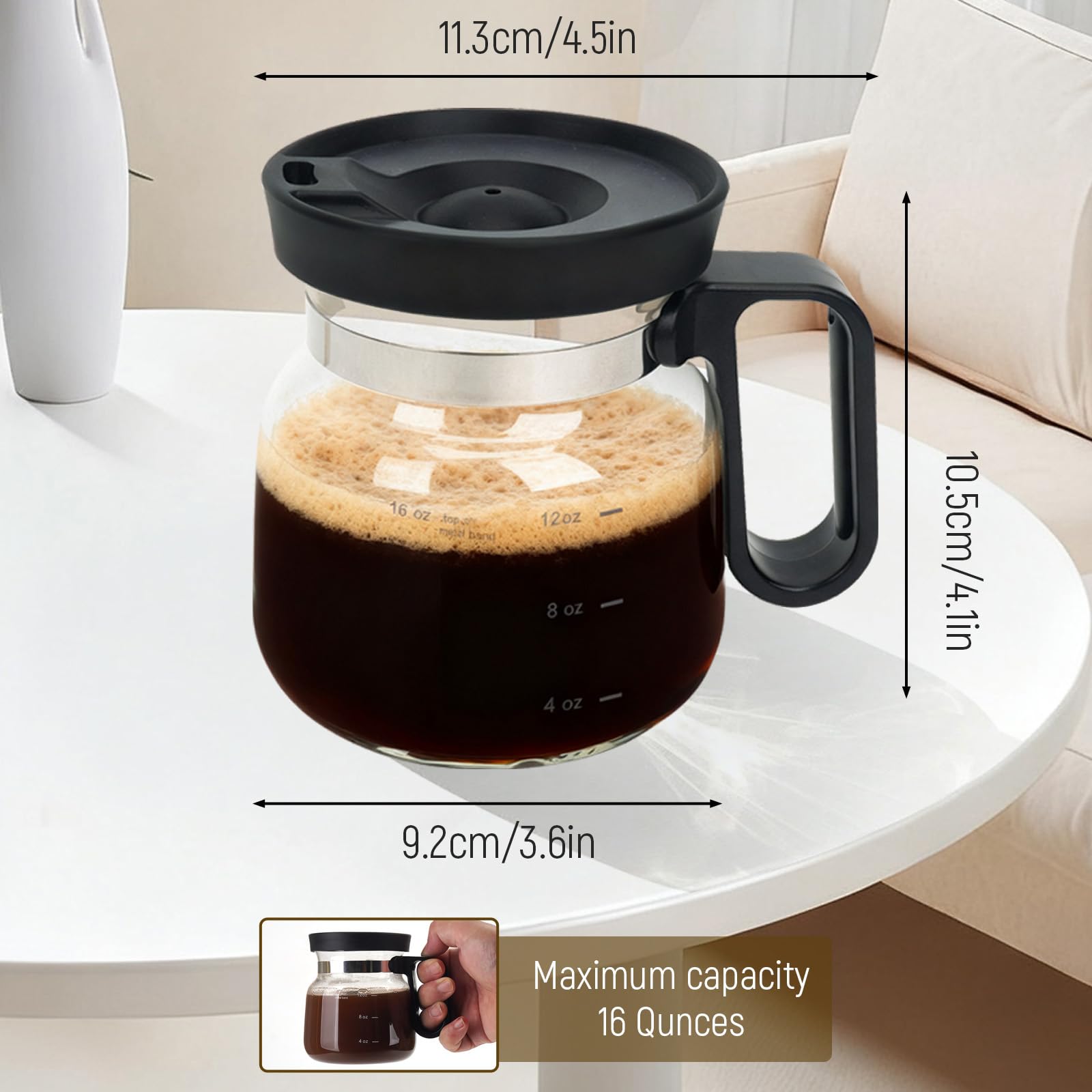 MaiQidd compact glass mug for on-the-go beverages.