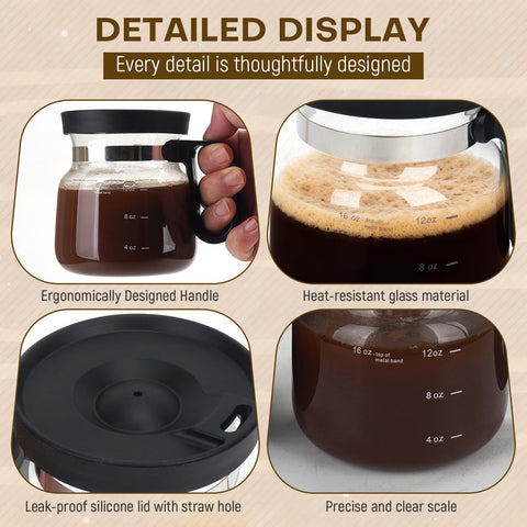 MaiQidd heat-resistant glass mug with lid, safe for hot drinks.