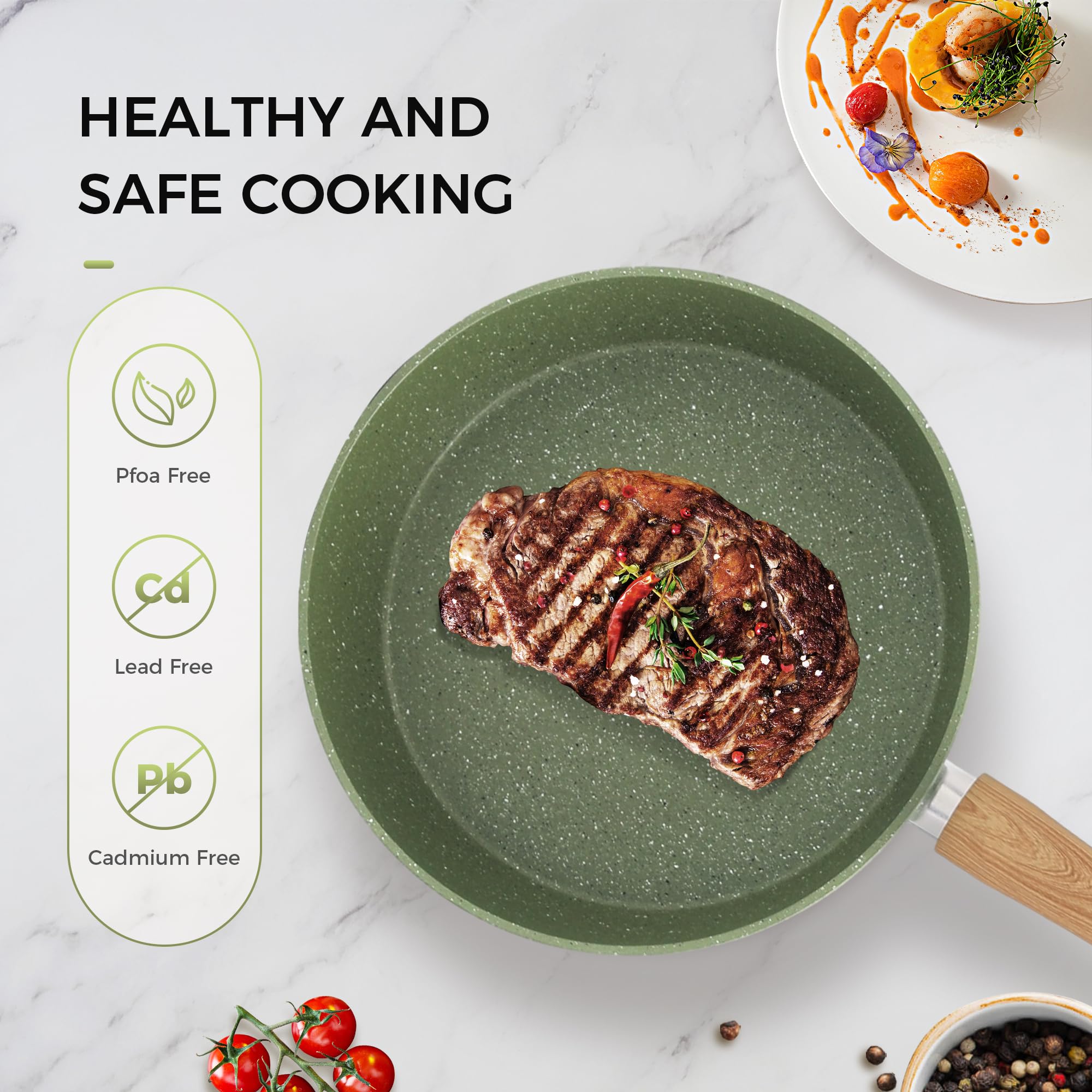 MAISON ARTS green nonstick saucepans with lids for versatile simmering and control