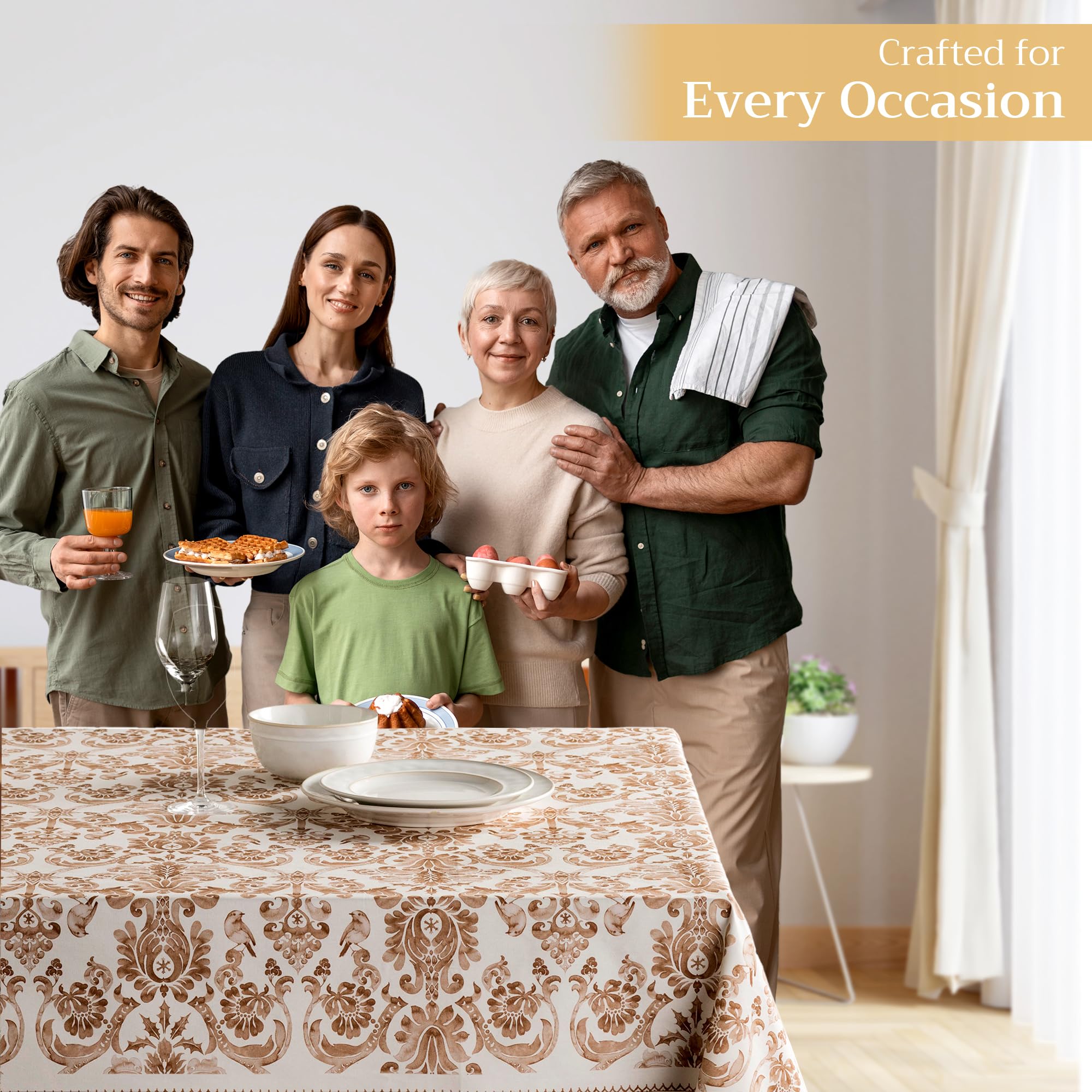 Christmas dining scene with Maison d'Hermine tablecloth elegance
