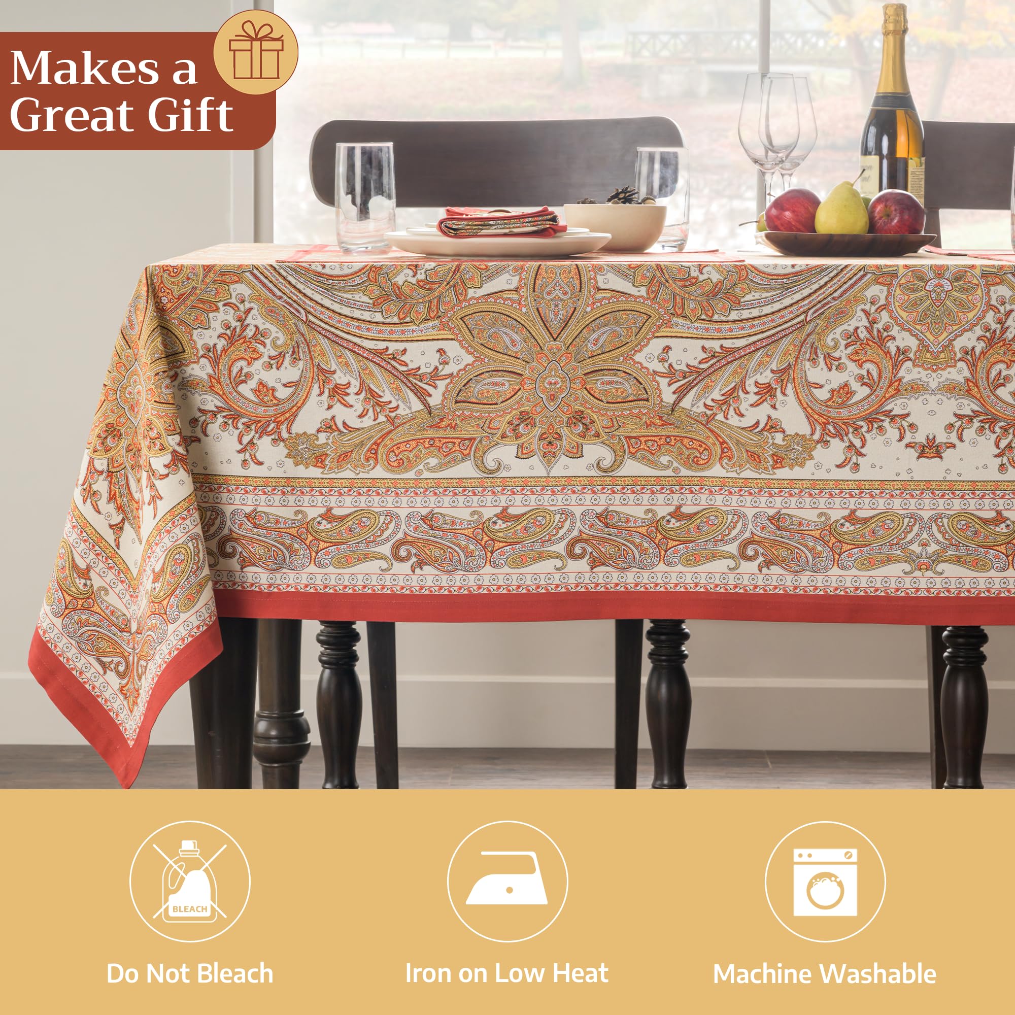 Maison d' Hermine Kashmir Paisley tablecloth styled for a fall Thanksgiving table.