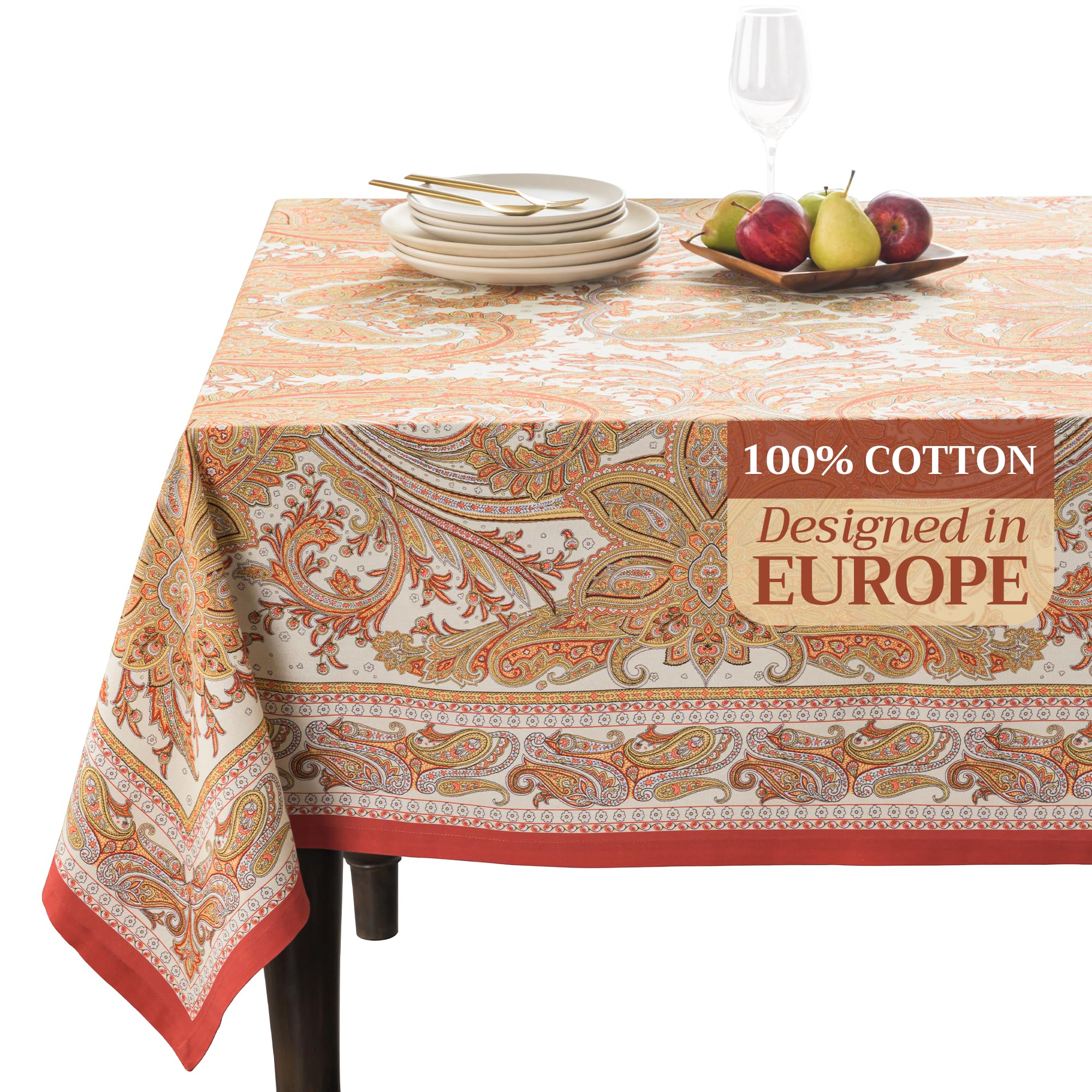 Maison d' Hermine Kashmir Paisley tablecloth on a dining table with elegant holiday setting.