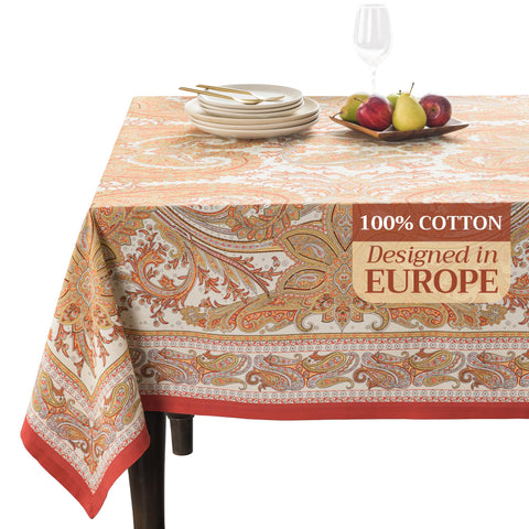 Maison d' Hermine Kashmir Paisley tablecloth on a dining table with elegant holiday setting.