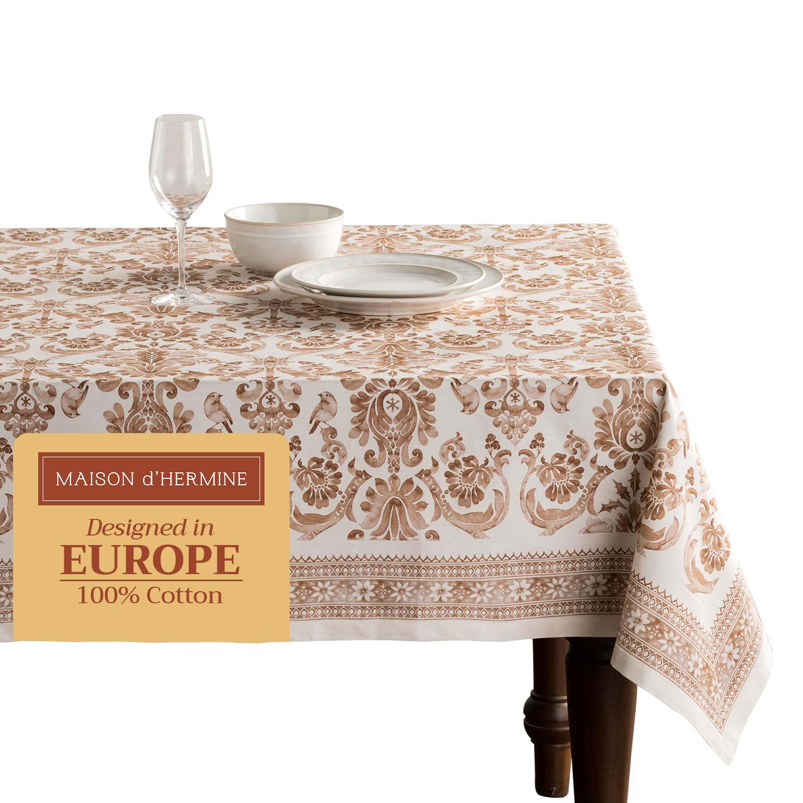 Maison d'Hermine tablecloth with watercolor design on a 60x108 table