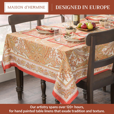 Maison d' Hermine Kashmir Paisley tablecloth close-up showing watercolor motif and depth.