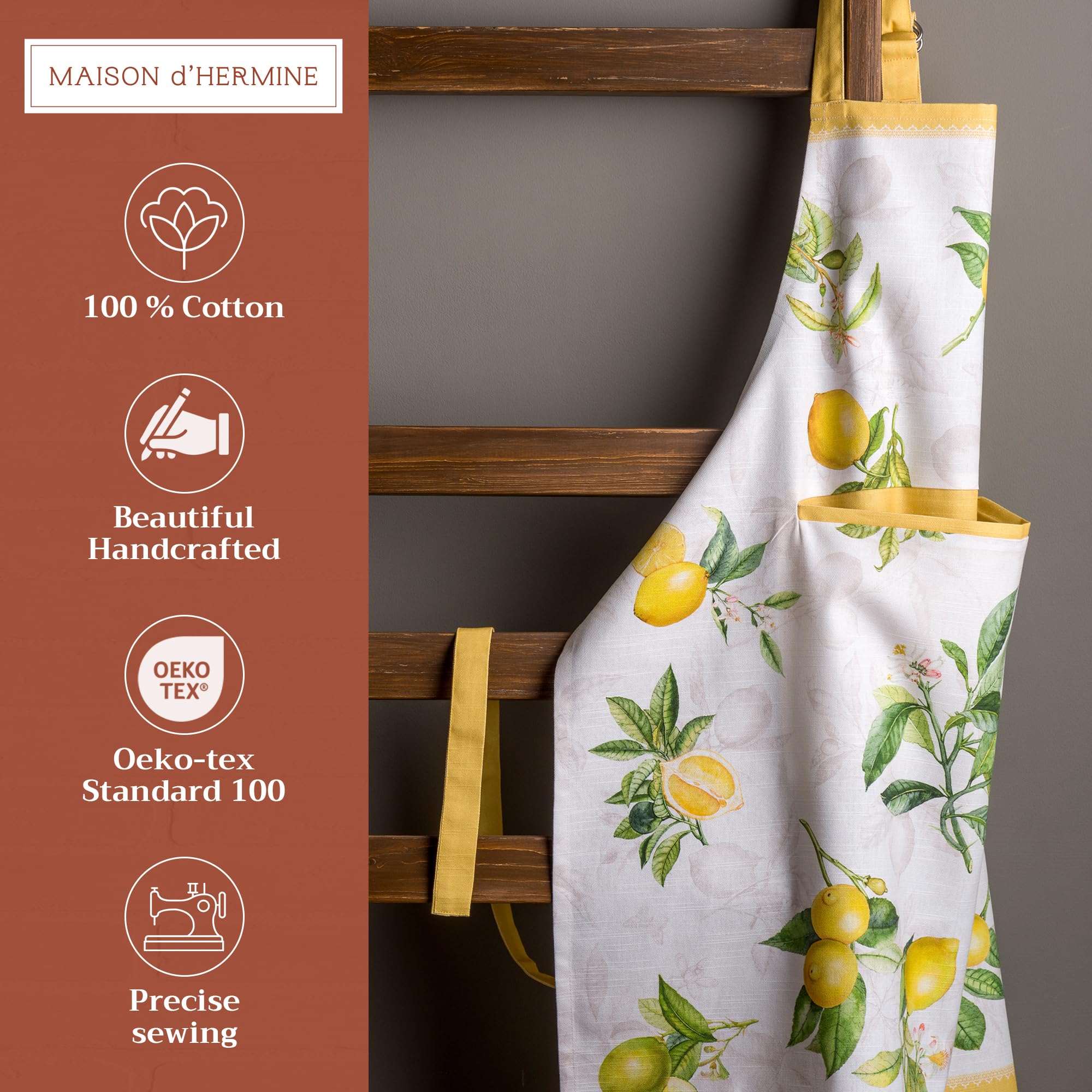 Maison d'Hermine apron adjustable neck-strap; easy on-and-off for long shifts.