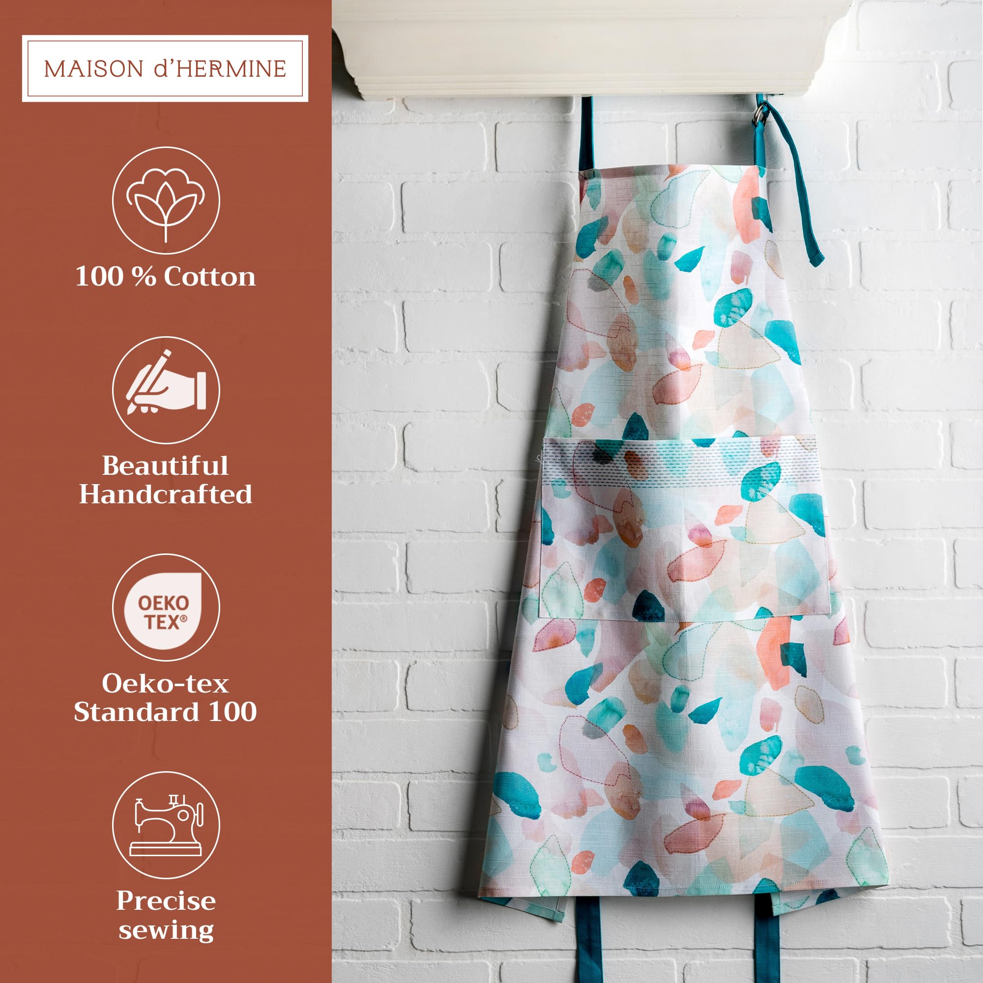 Maison d' Hermine apron with adjustable neck strap for flexible fit.