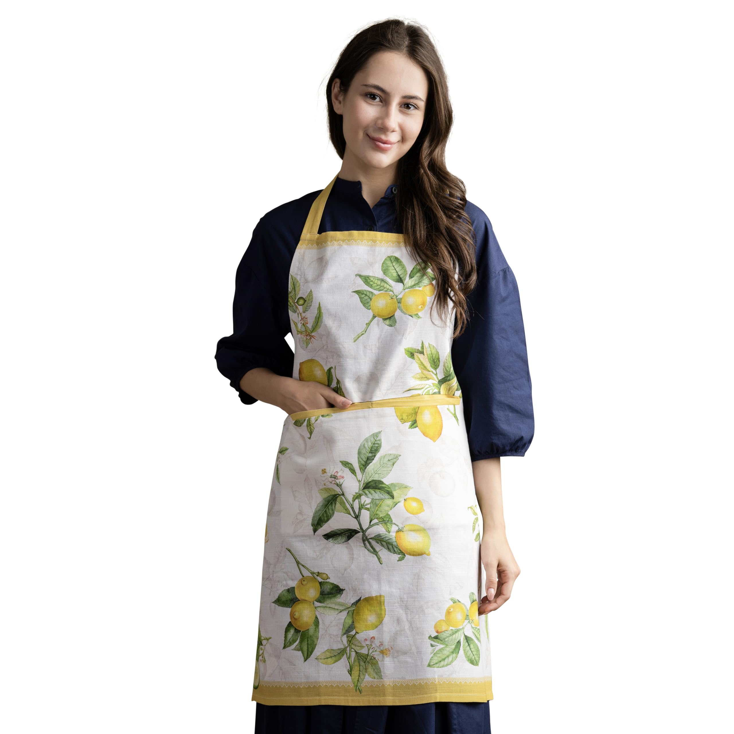 Maison d'Hermine apron pocket closeup; convenient pocket for recipes and utensils.