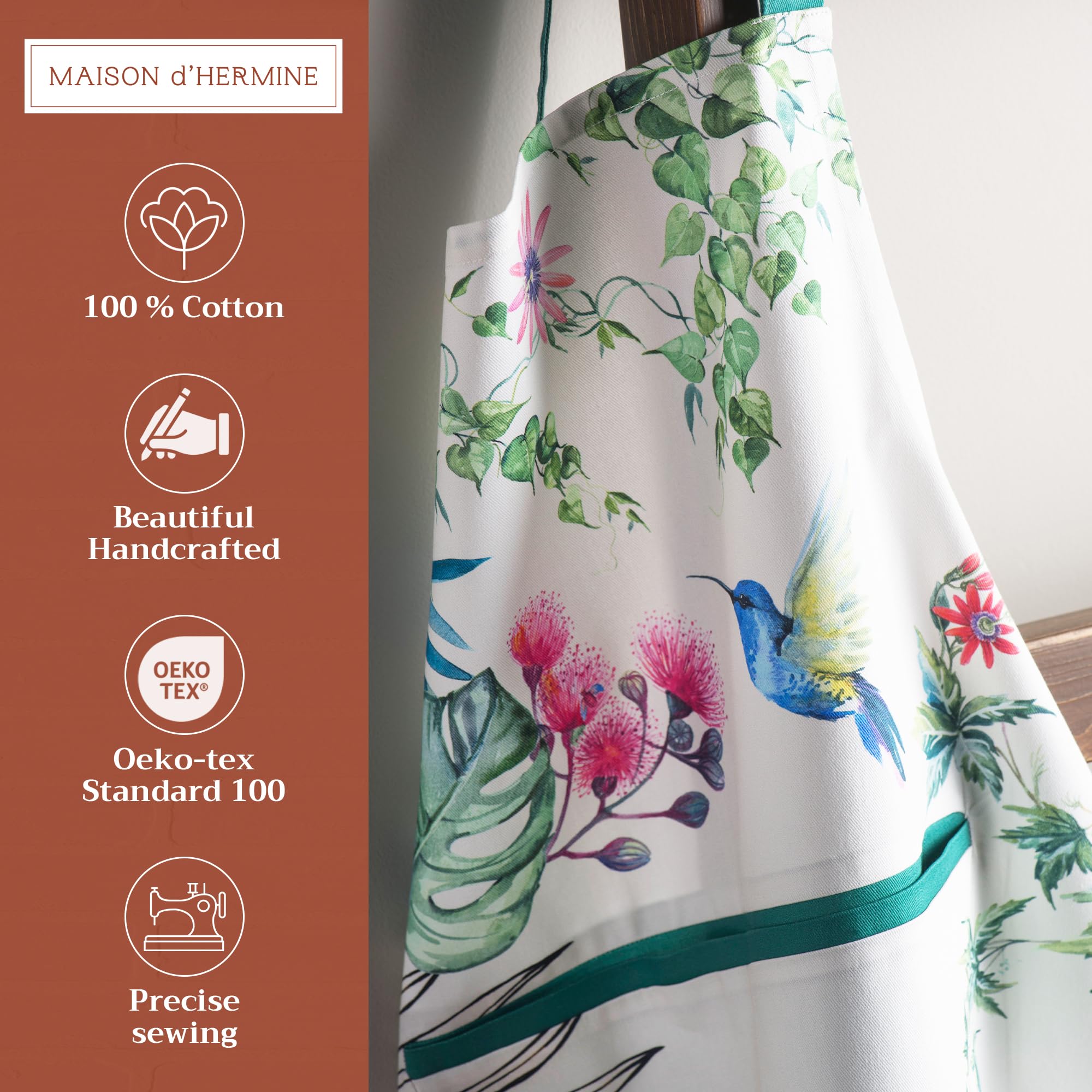 Maison d' Hermine Tropiques apron pocket close-up highlighting functional center pocket.