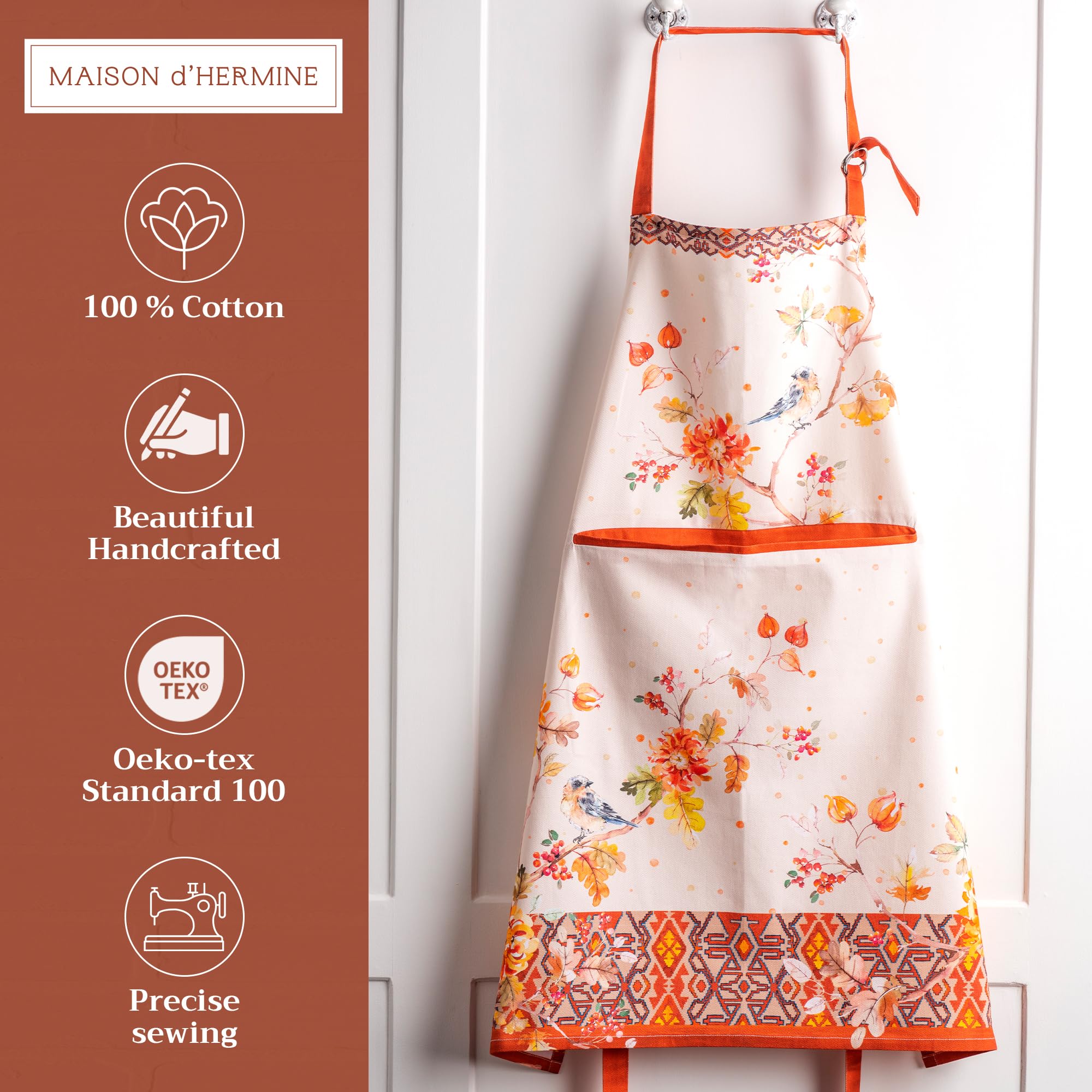 Maison d' Hermine watercolor design apron highlighting European-inspired artistry