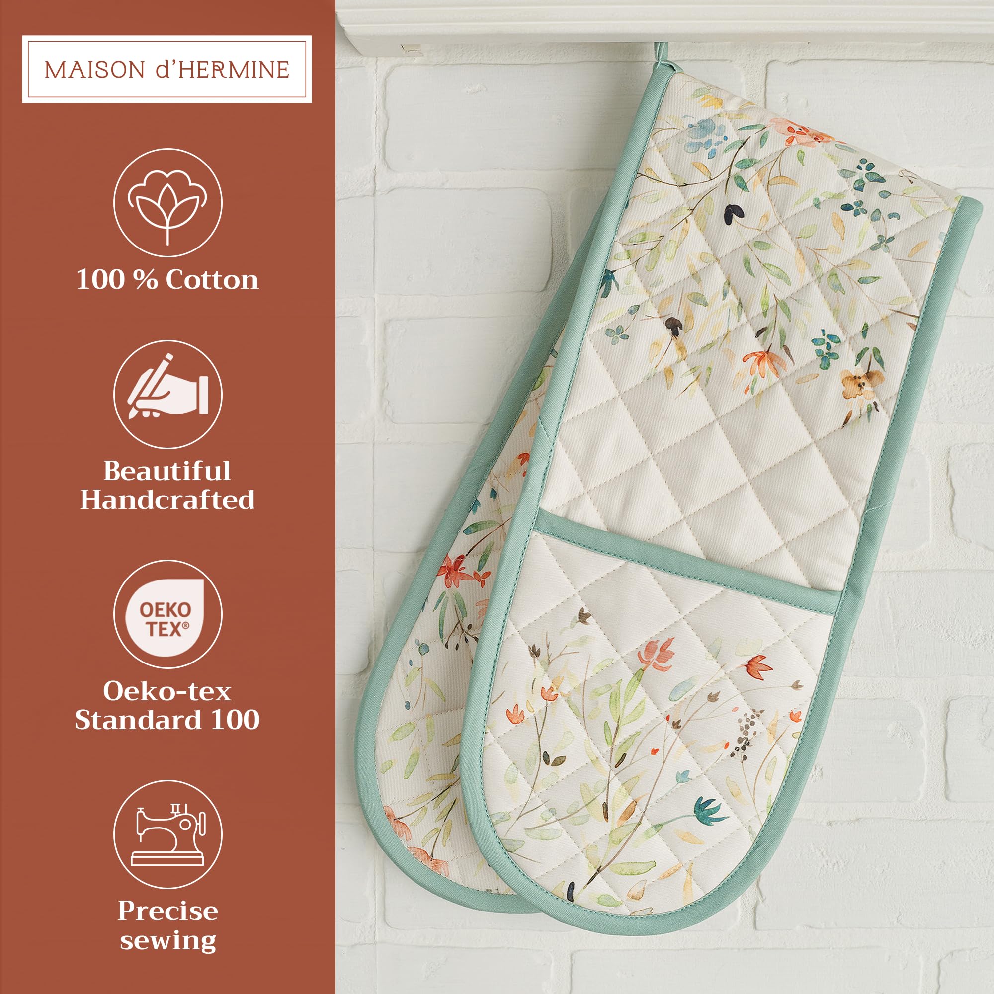 Maison d' Hermine cotton oven mitt offers a soft grip for comfortable baking and cooking tasks.