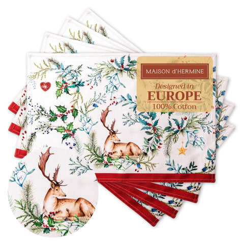 Maison d' Hermine Holly Time placemats with watercolor holiday design for festive tables
