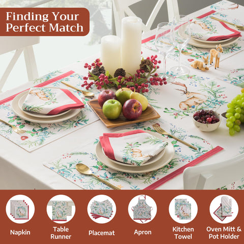 Maison d' Hermine Holly Time tablecloth in a dining room setup ready for gatherings