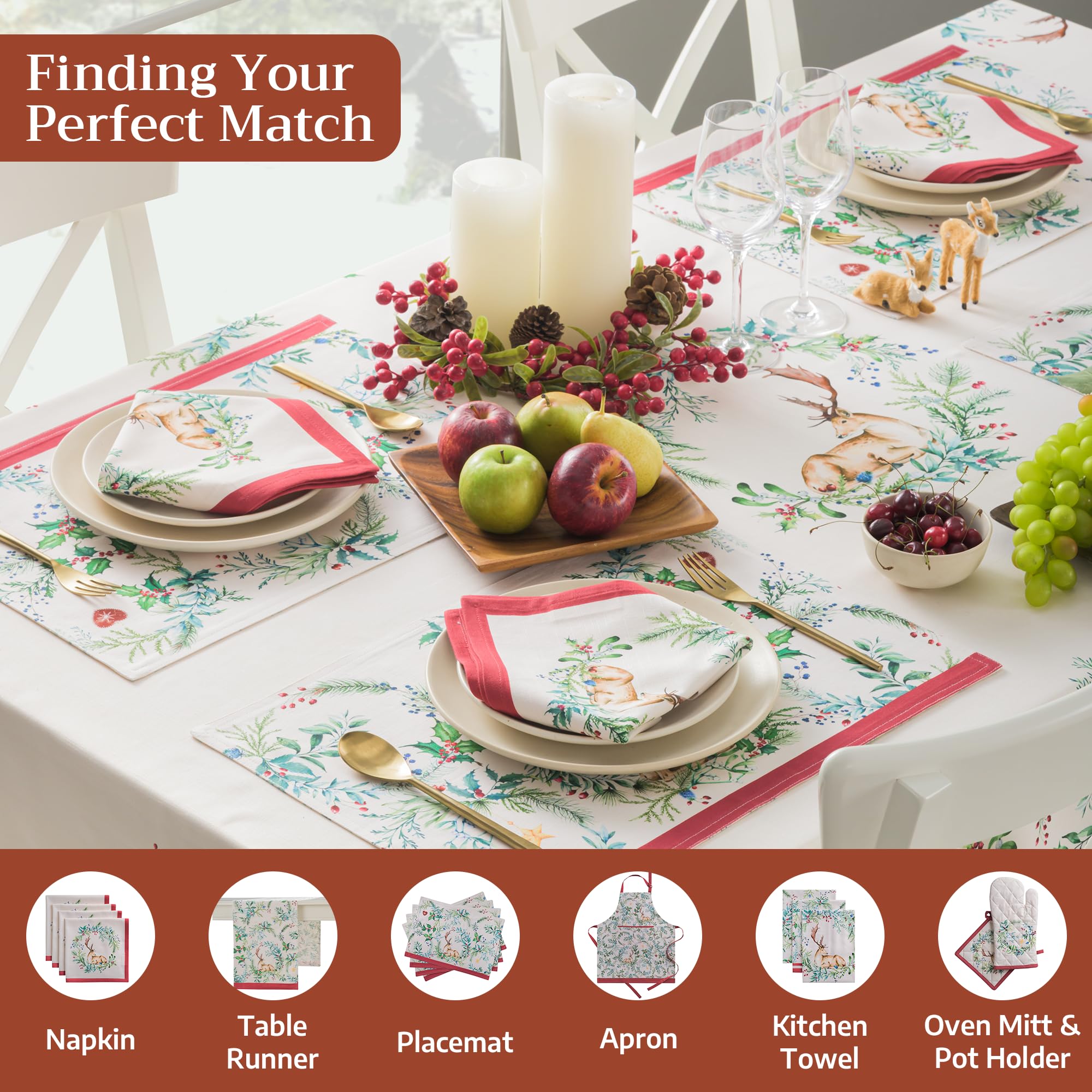 Maison d'Hermine Holly Time tablecloth machine washable for easy care.