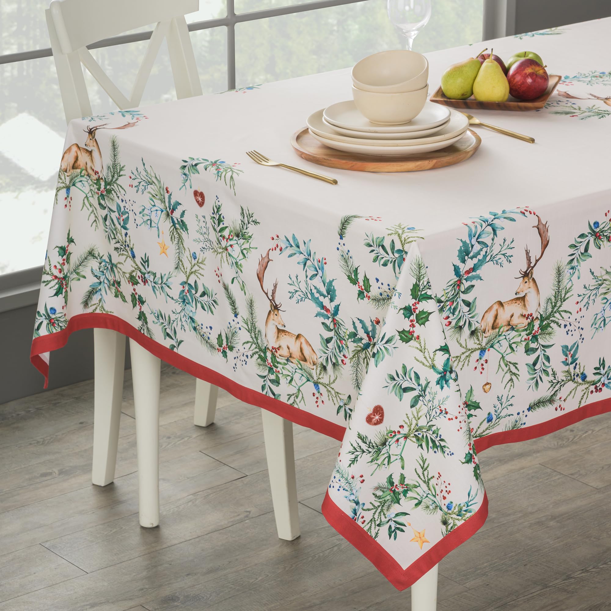 Maison d' Hermine Holly Time tablecloth gift-ready packaging on display